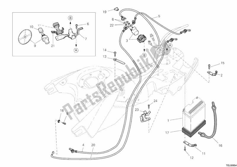 Todas as partes de Bateria do Ducati Hypermotard 796 USA 2012